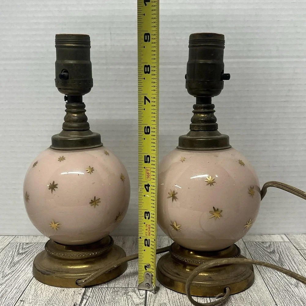 Vintage Pink Atomic Starburst Boudoir Lamps Pair Mid Century Modern 1950s Retro